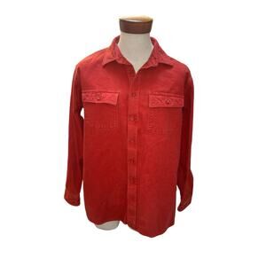 L.L. Bean Chamois Flannel Shirt Heavy Cotton Orange Red Vintage Outdoors